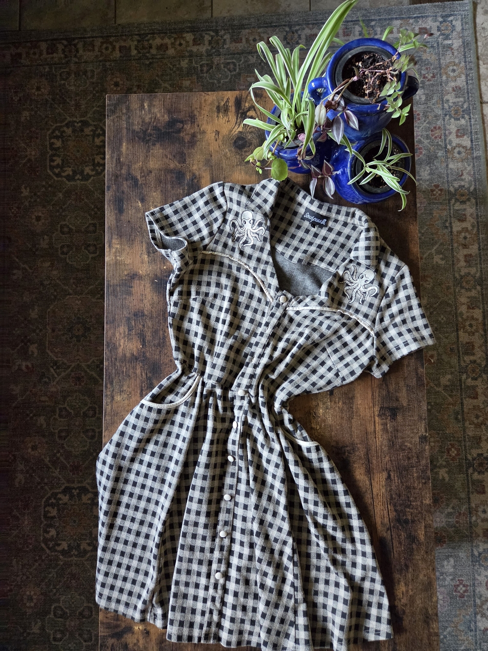 Sourpuss Black & Cream Gingham Button-Front Midi Dress